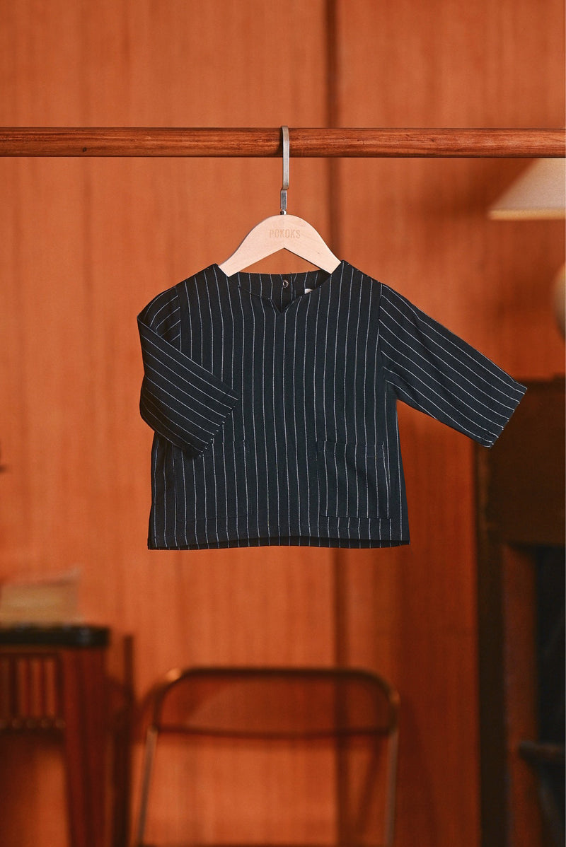 The Congkak Babies Kurta - Black Stripe