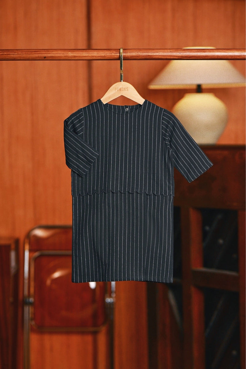 The Congkak Babies Scallop Kurung - Black Stripe
