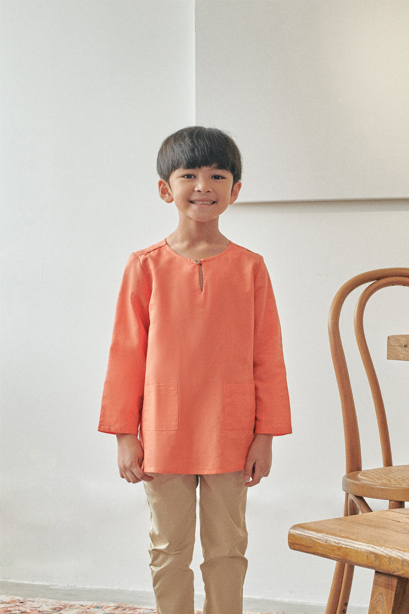 kurta budak lelaki orange cotton