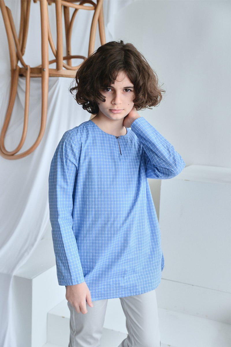 baju kurta cotton budak corak kotak