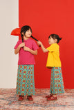 Cheongsam Blouse match Corak Skirt Berlipat for Girls
