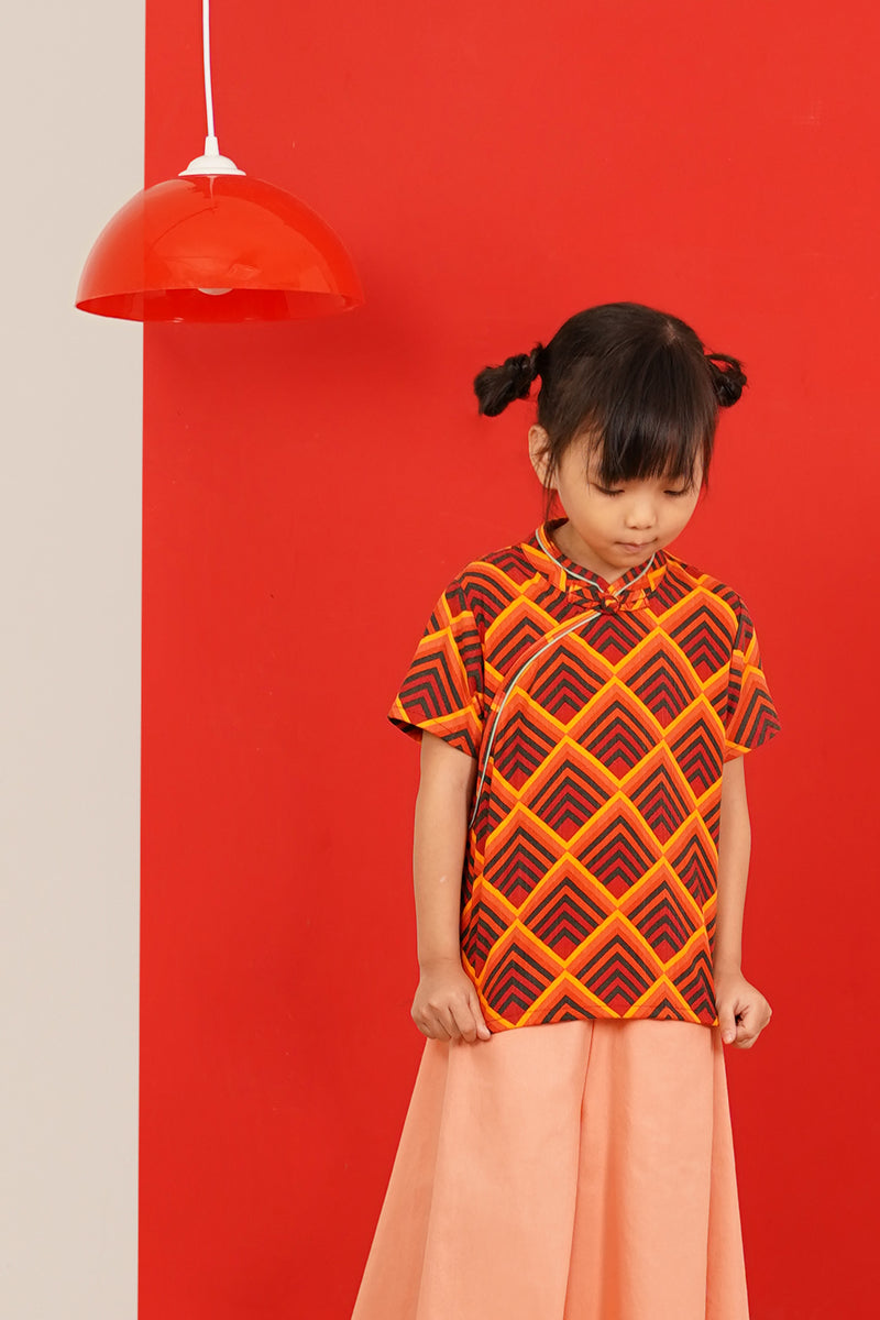 Full Print Short Sleeve Cheongsam Blouse