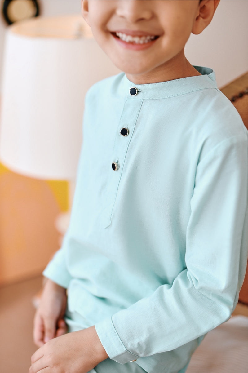 baju melayu cekak musang biru cair budak 