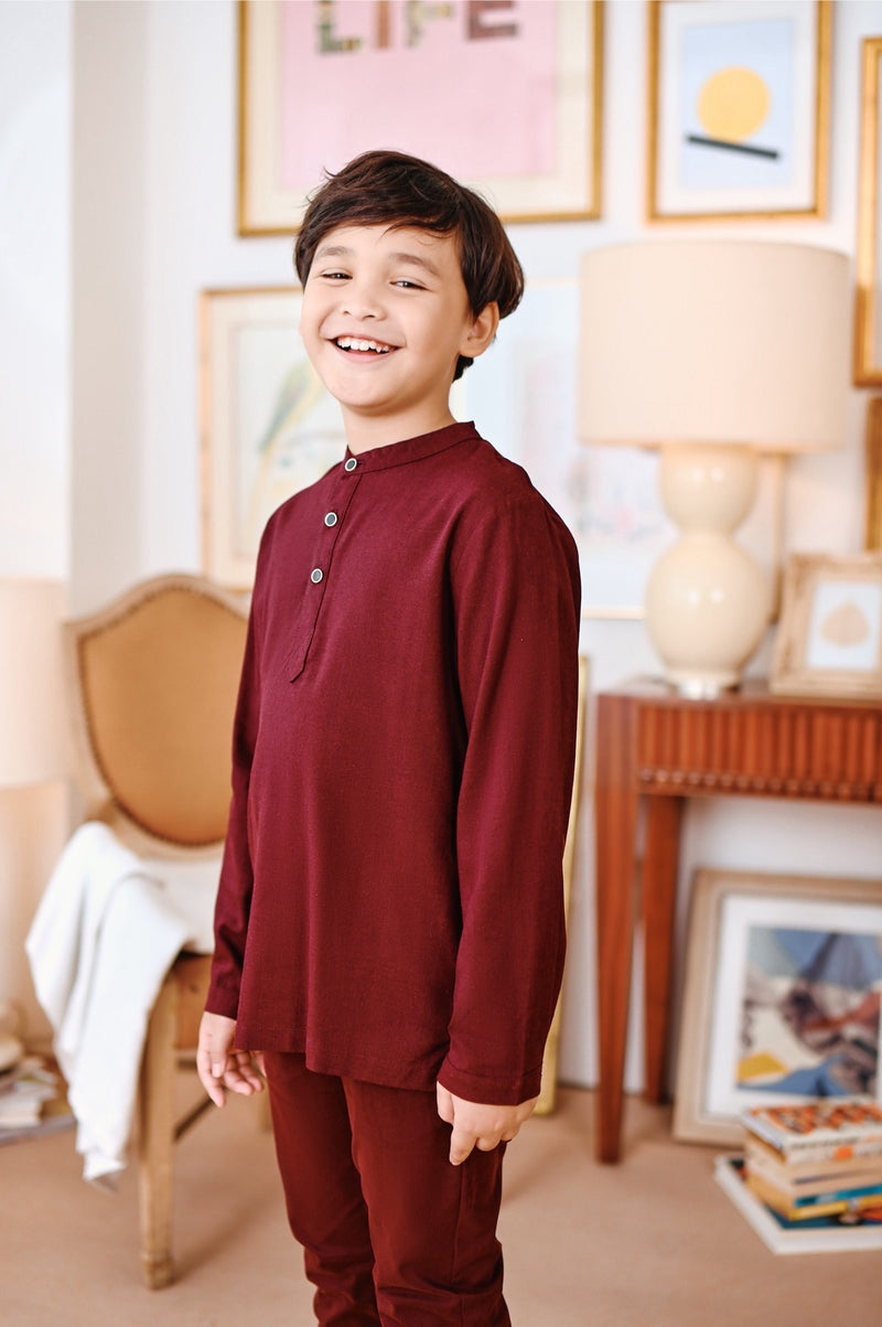 baju melayu butang set maroon budak 