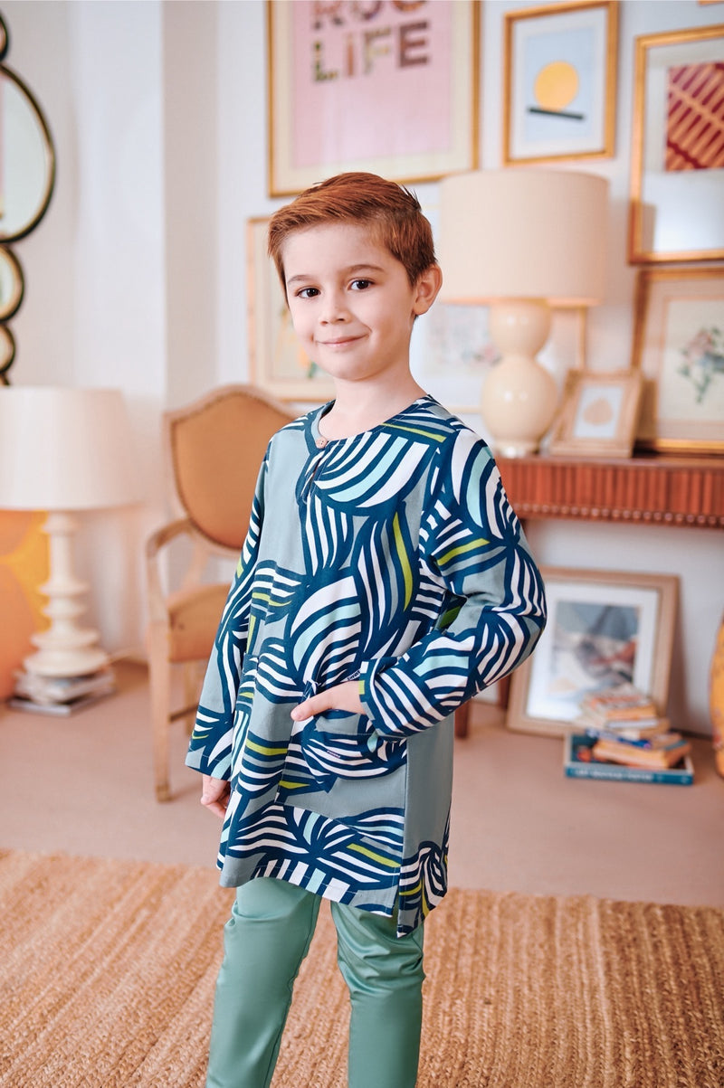 kurta pocket bercorak moden budak 