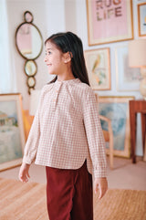 The Narik Peasant Blouse - Red Checked