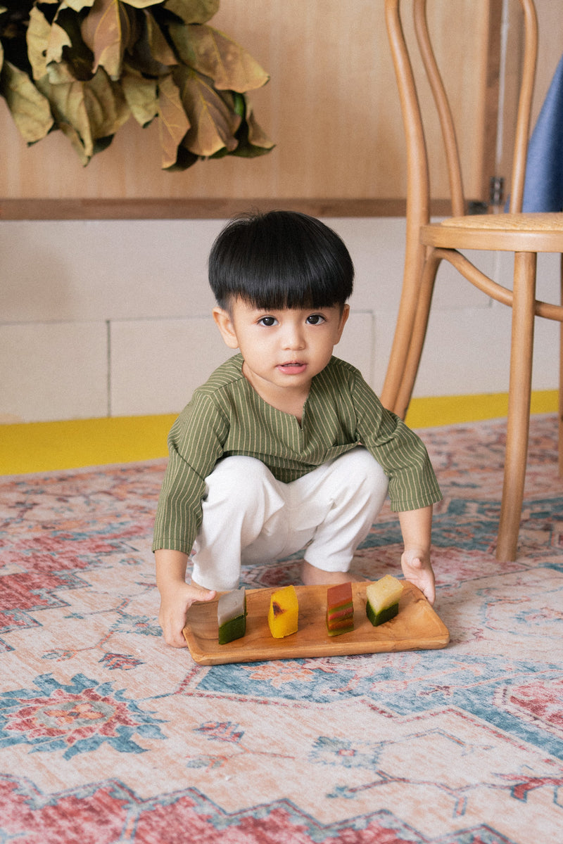 The Tanah Babies Kurta - Olive Stripe