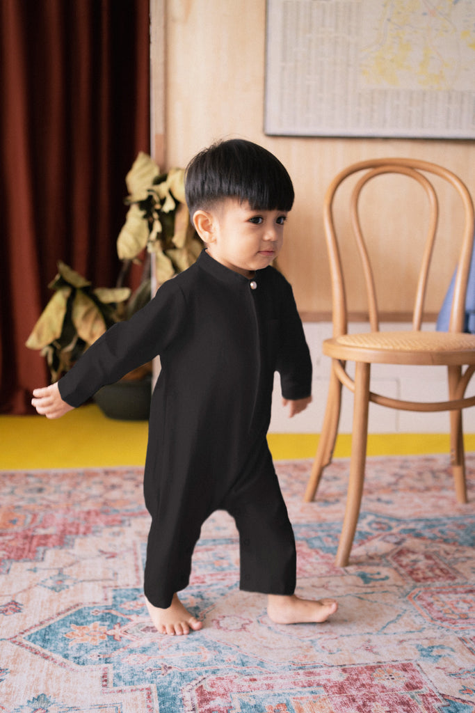 The Tanah Babies Baju Melayu Jumpsuit - Black