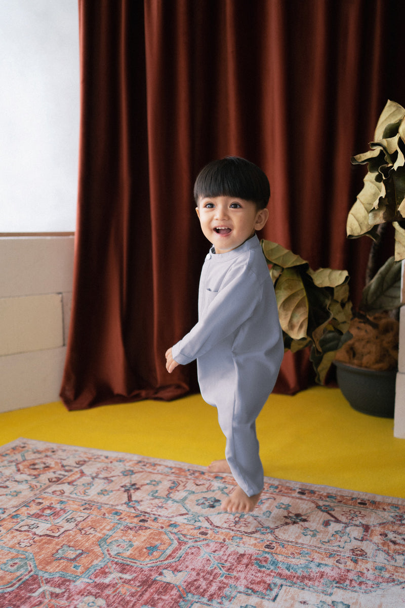 The Tanah Babies Baju Melayu Jumpsuit - Light Pigeon Blue