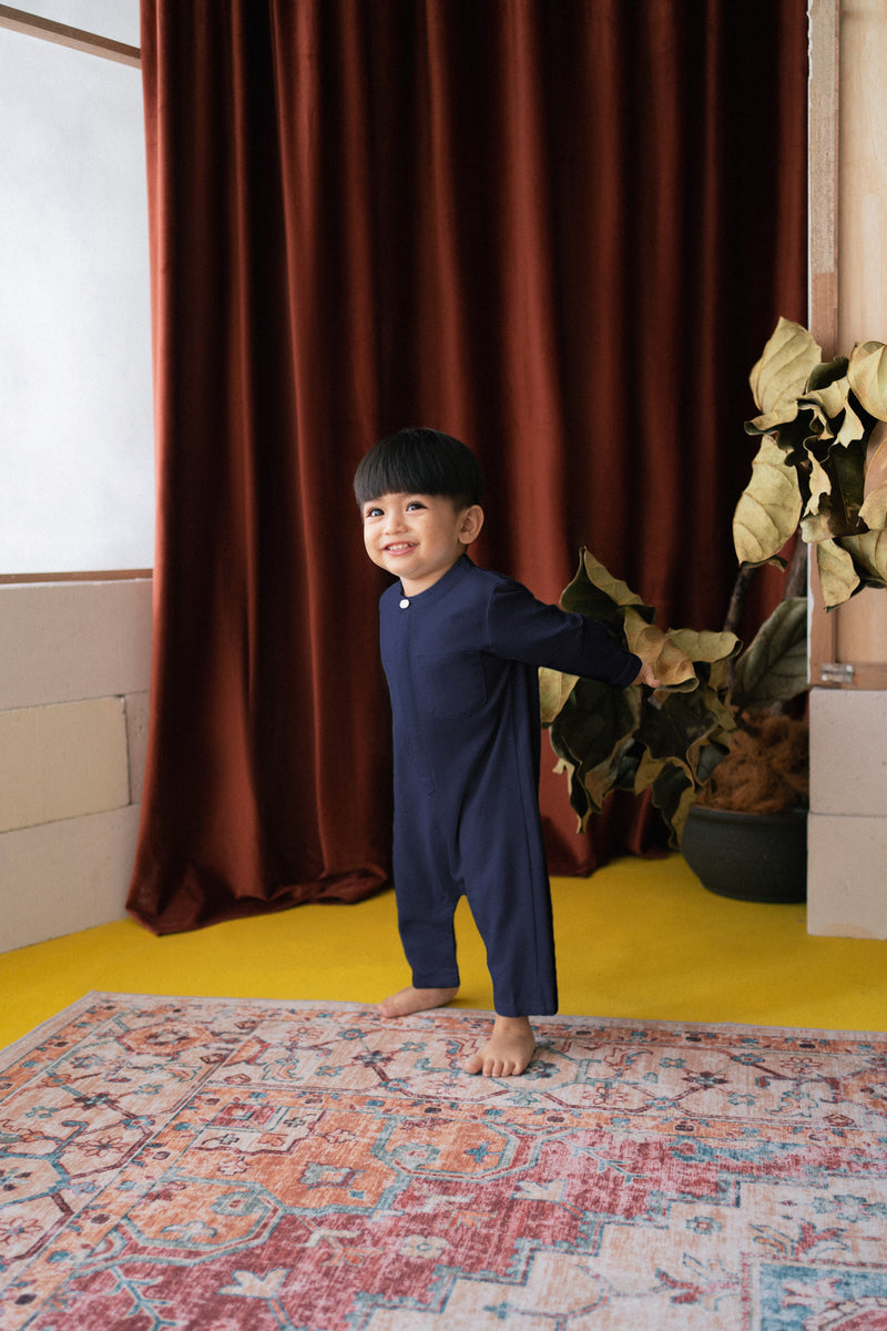 The Tanah Babies Baju Melayu Jumpsuit - Navy Blue