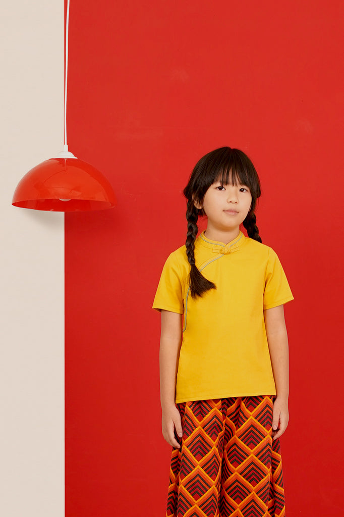 Short Sleeve Cheongsam Blouse for Girls