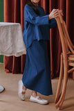 kain budak lipat depan cotton biru