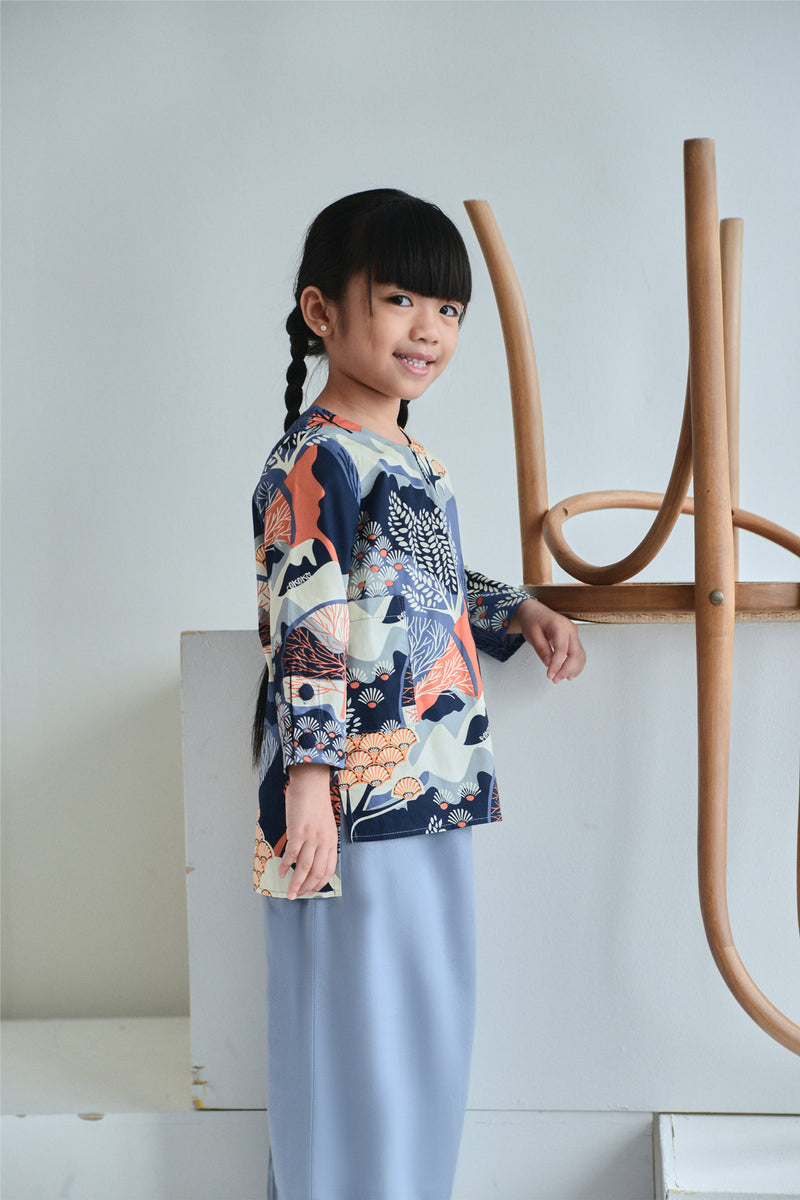 baju kurung cotton budak biru