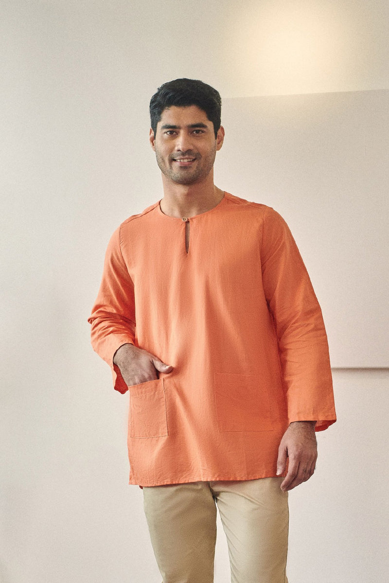 kurta cotton teluk belanga orange