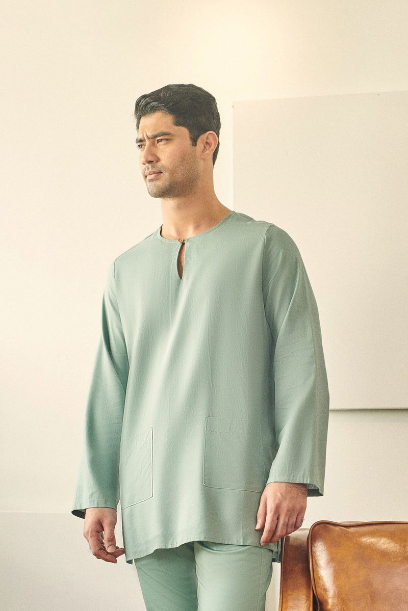 kurta cotton teluk belanga hijau