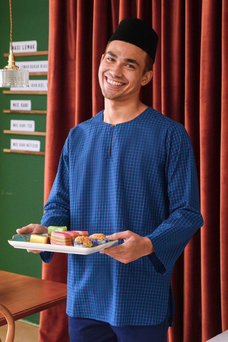 The Sungai Men Kurta - Ocean Checked