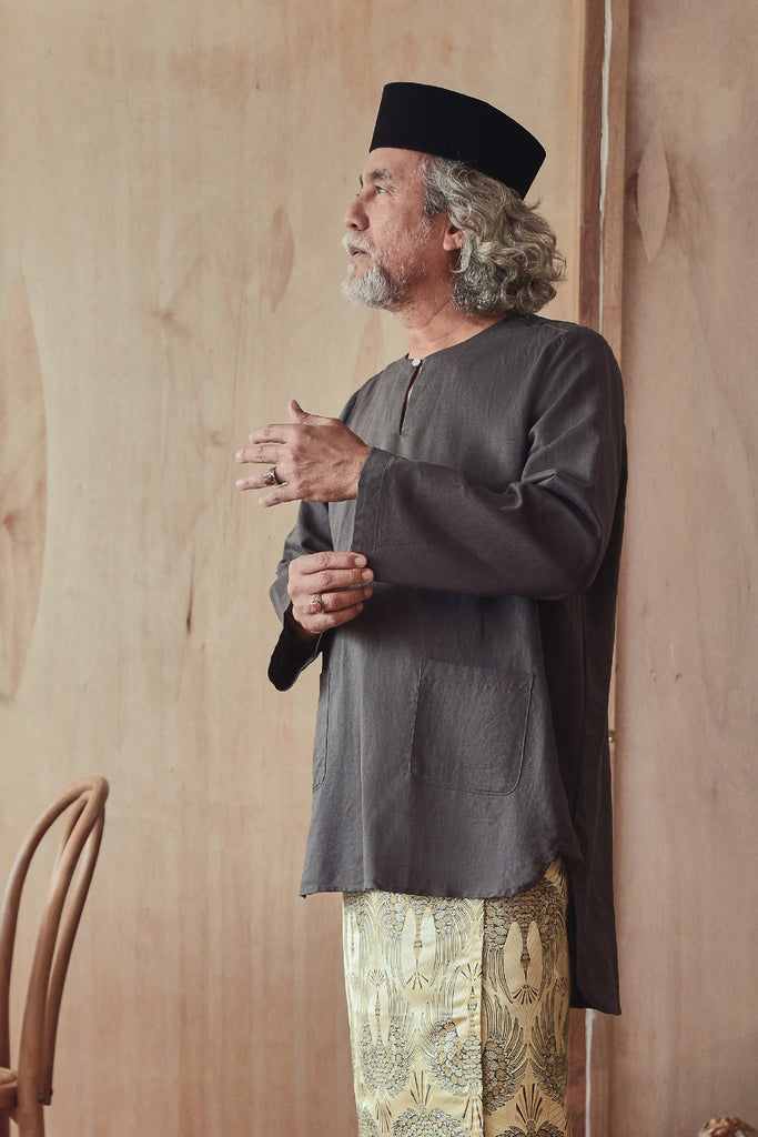 kurta teluk belanga with pockets gray
