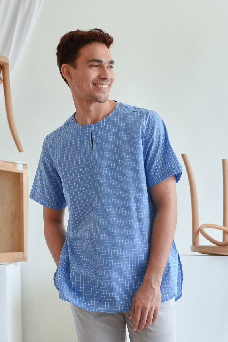 baju kurta lengan pendek dewasa biru