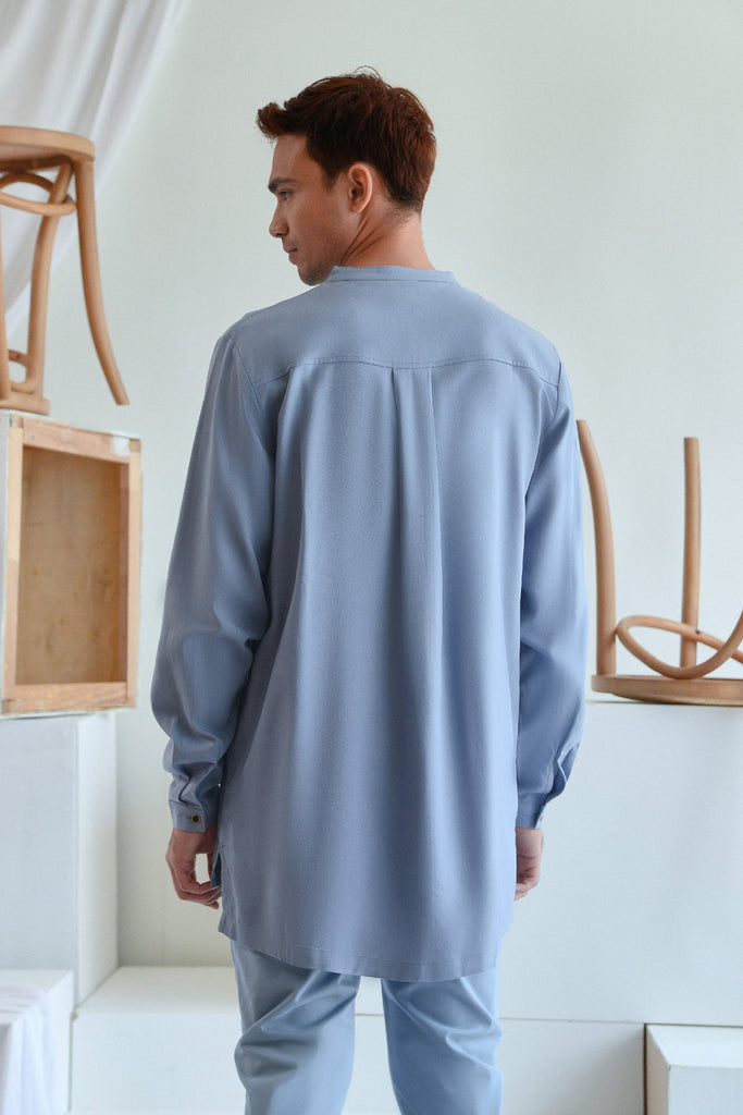 baju melayu cotton biru