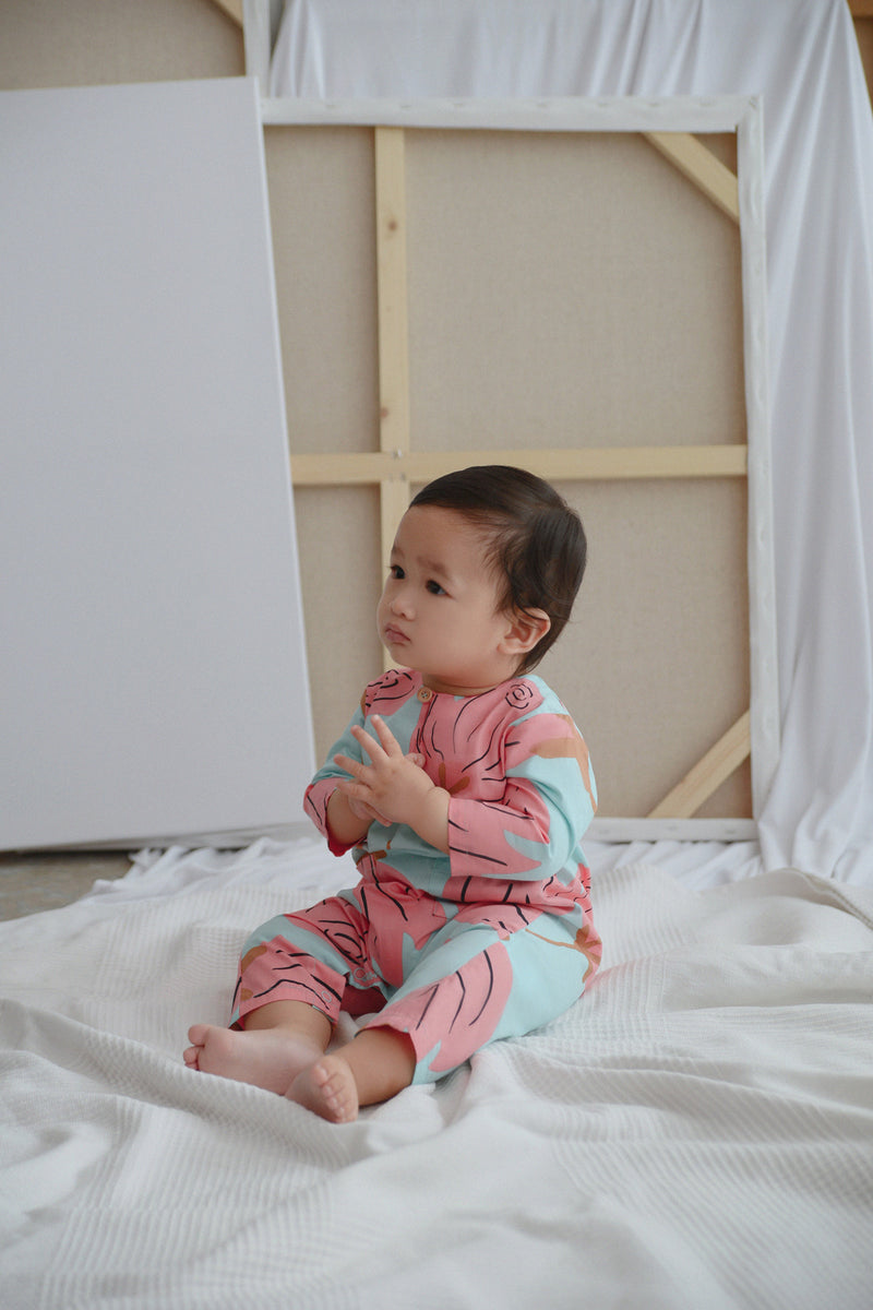baju jumpsuit baby corak bunga 