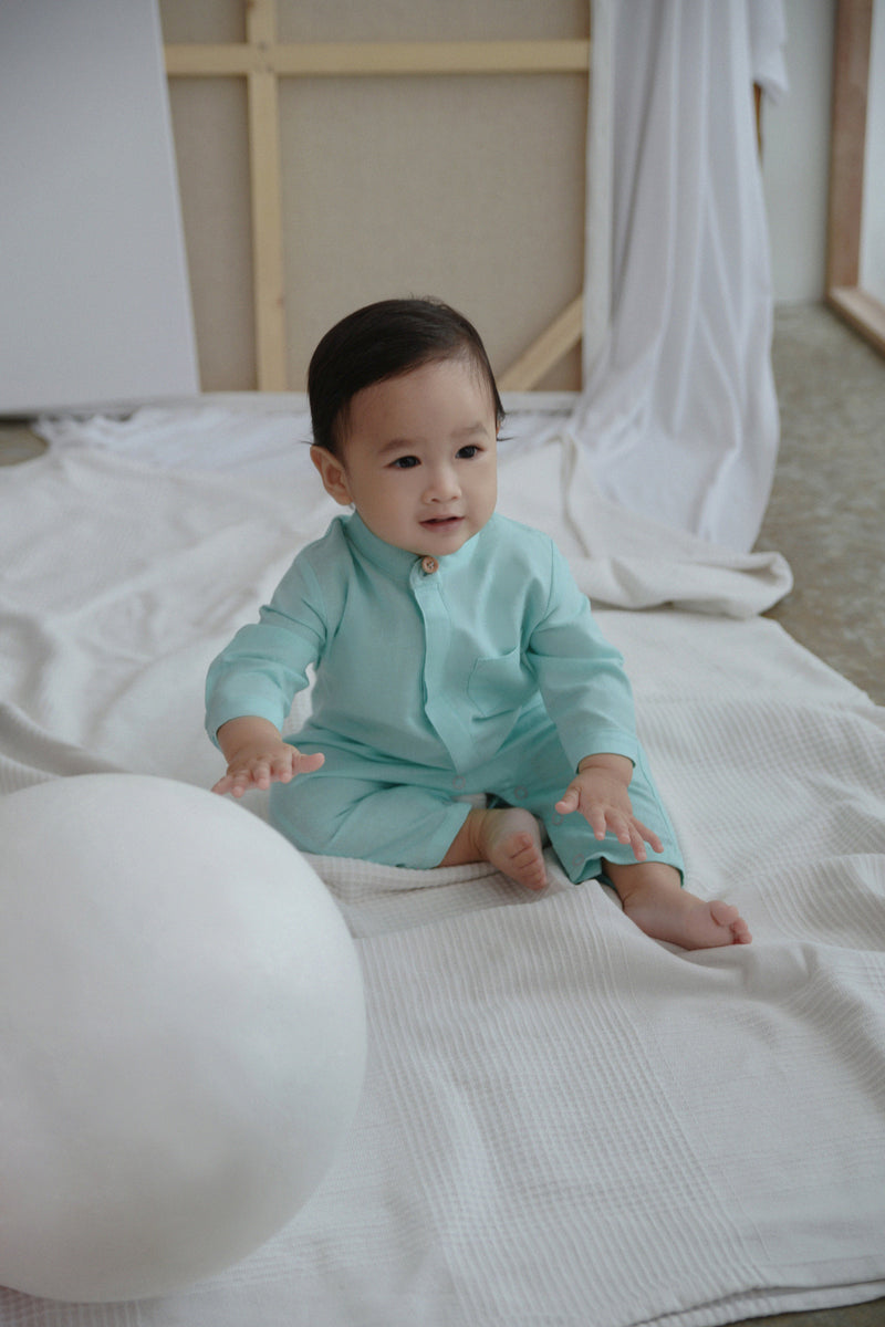 The Seniman Babies Baju Melayu Jumpsuit - Tiffany Blue