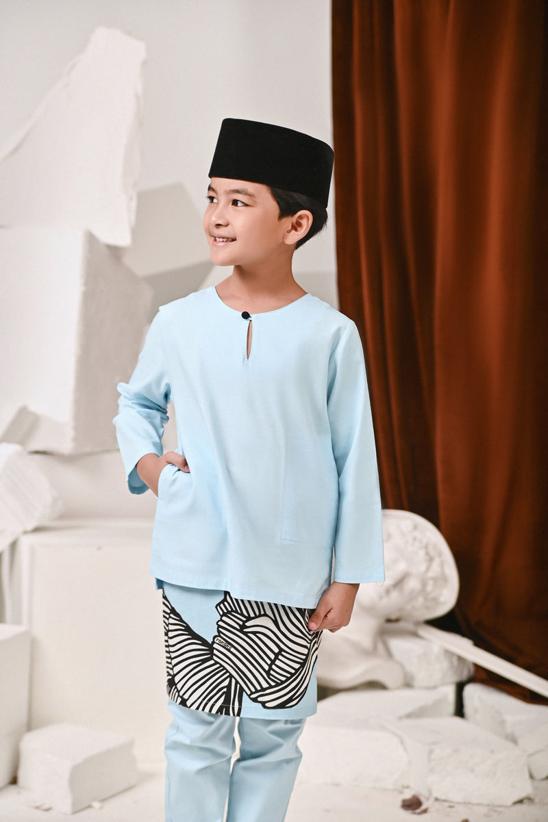 kurta cotton biru cair budak