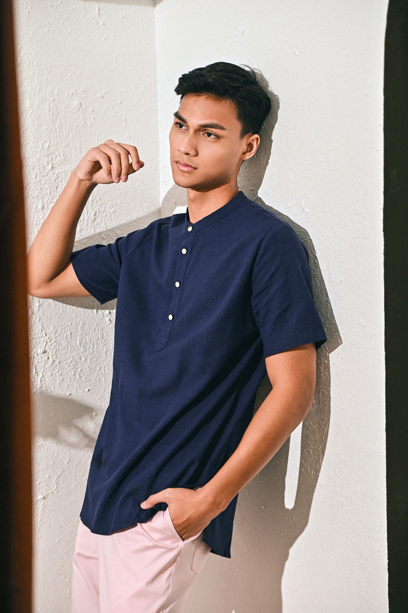 The Rasa Damai Men Nehru Shirt - Navy Blue