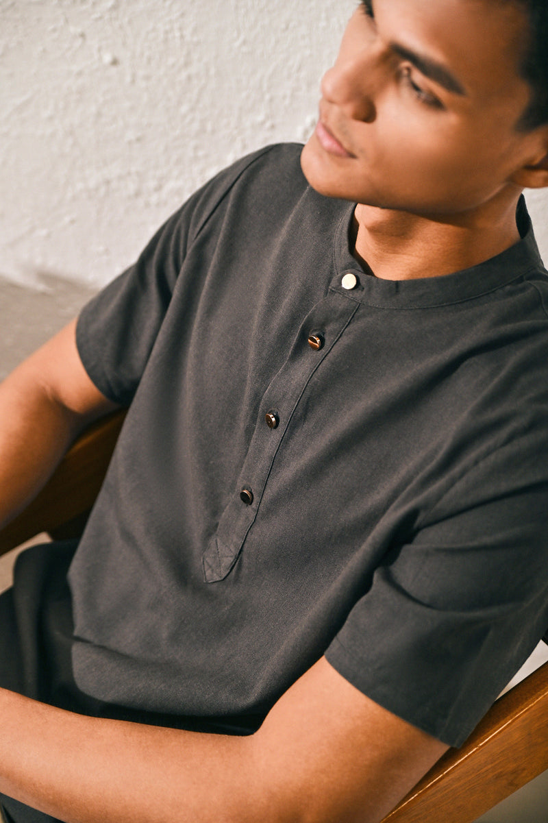 The Rasa Damai Men Nehru Shirt - Steel Grey