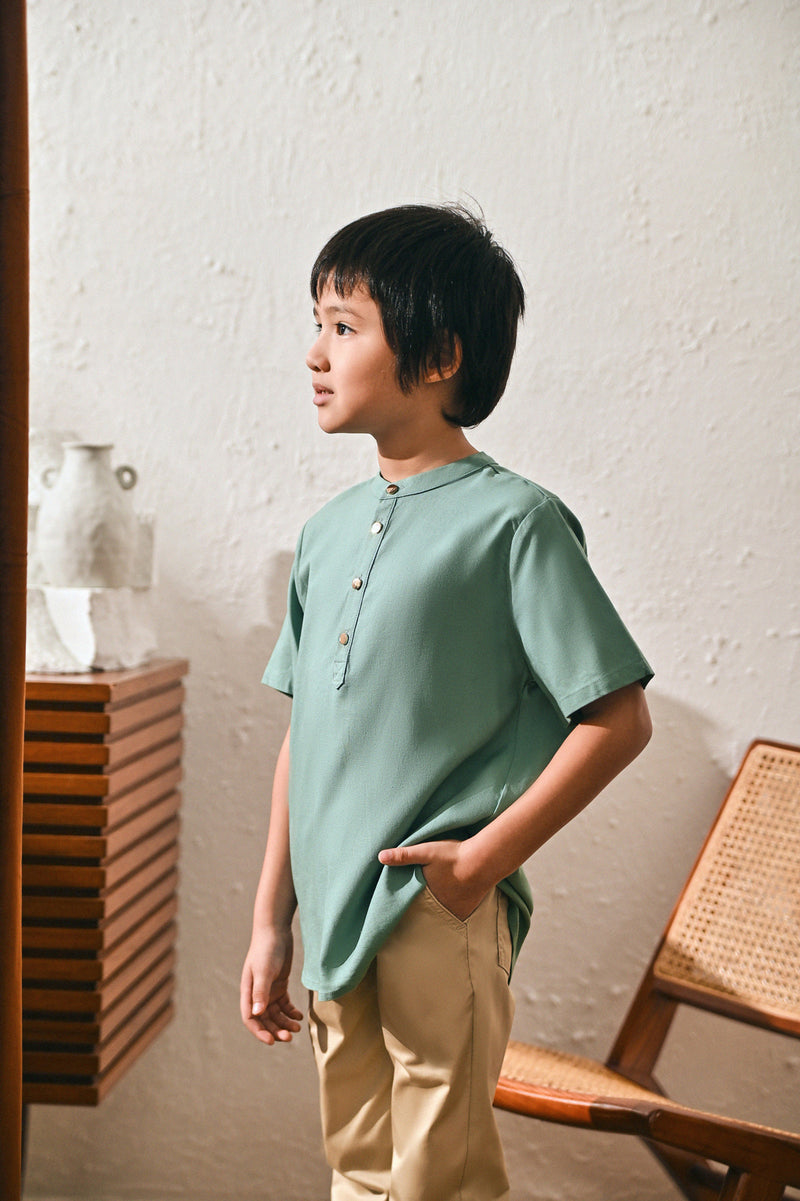 The Rasa Damai Nehru Shirt - Vegan Green