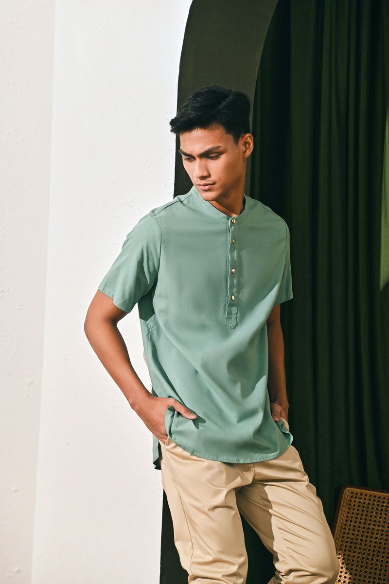 The Rasa Damai Men Nehru Shirt - Vegan Green