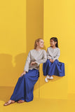 Light Grey Baju Kedah match Classic Blue A Line Skirt