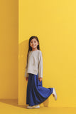 Light Grey Baju Kedah match Classic Blue A Line Skirt