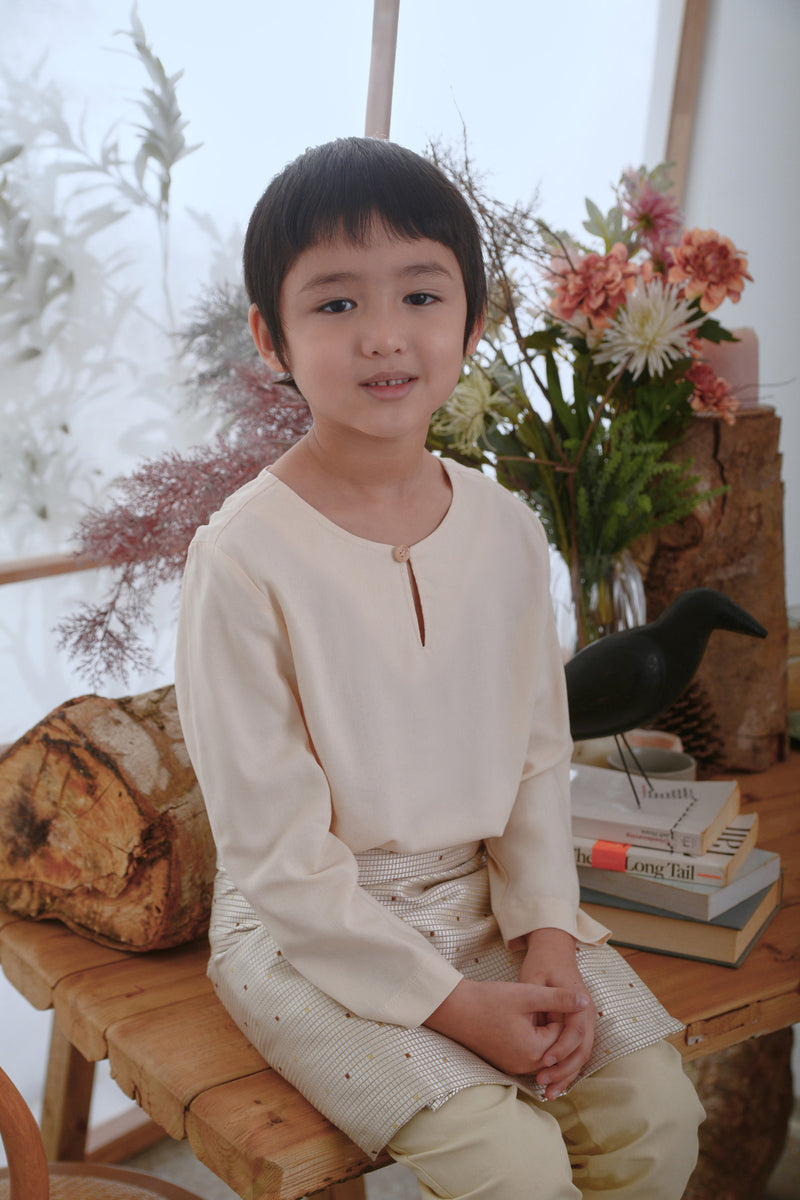 kurta teluk belanga cream budak 