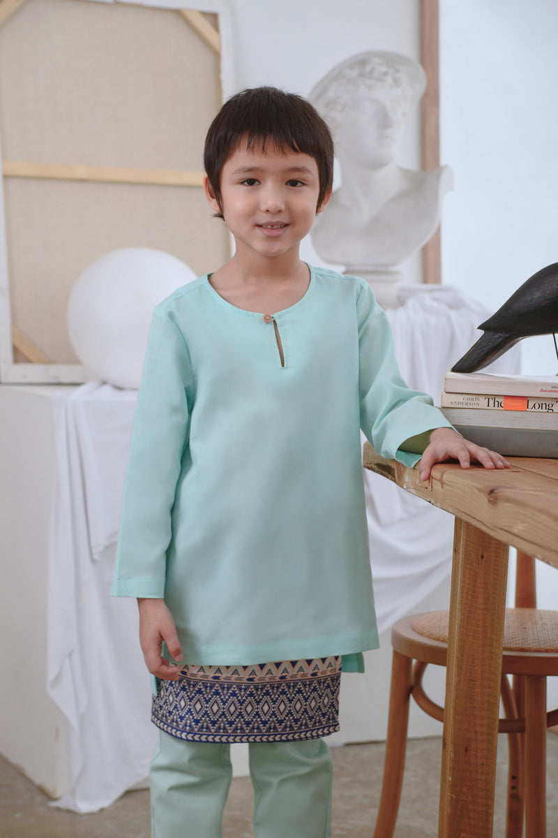 kurta cotton lengan panjang biru cerah 
