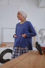 The Seniman Women Scallop Kurung Top - Steel Blue