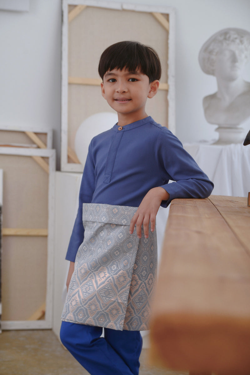 baju melayu biru set cekak musang budak 