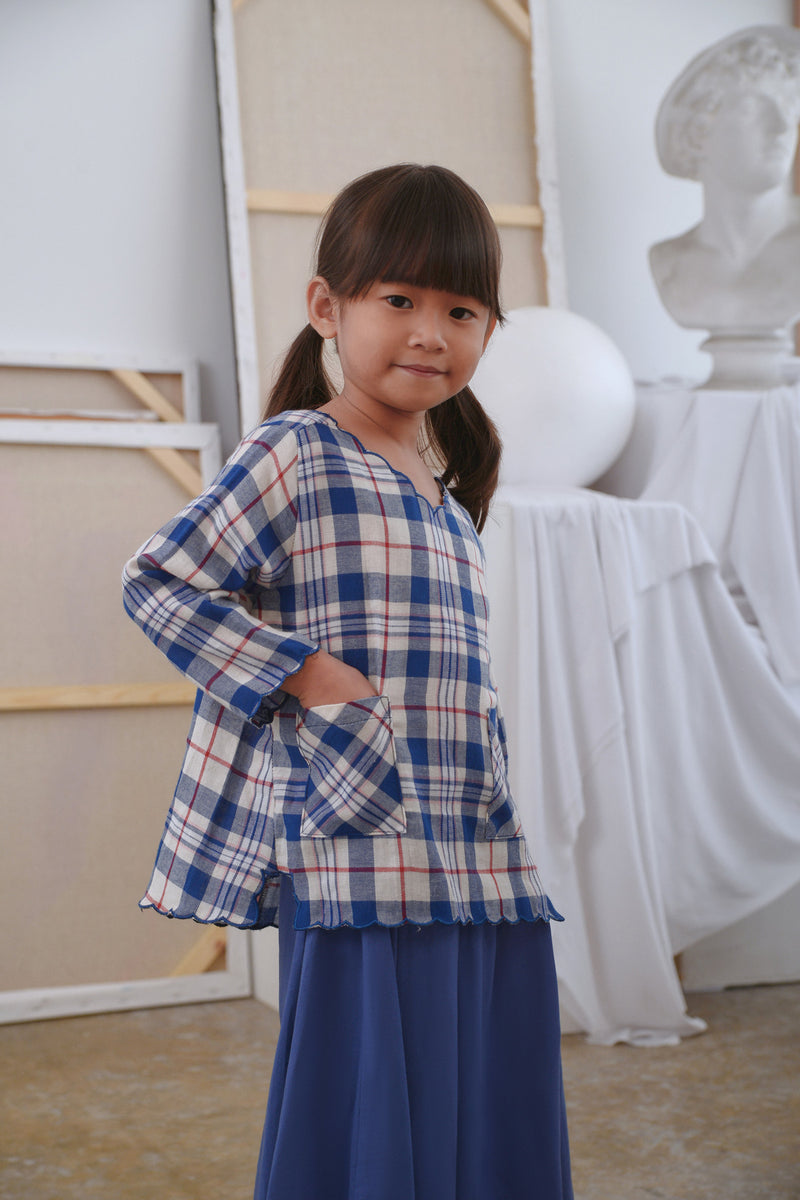 baju kurung sulam petak biru budak