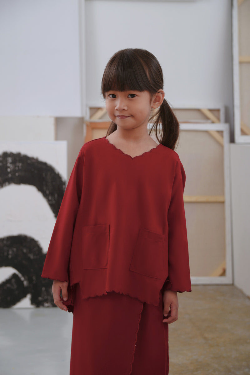 baju kurung sulam maroon budak
