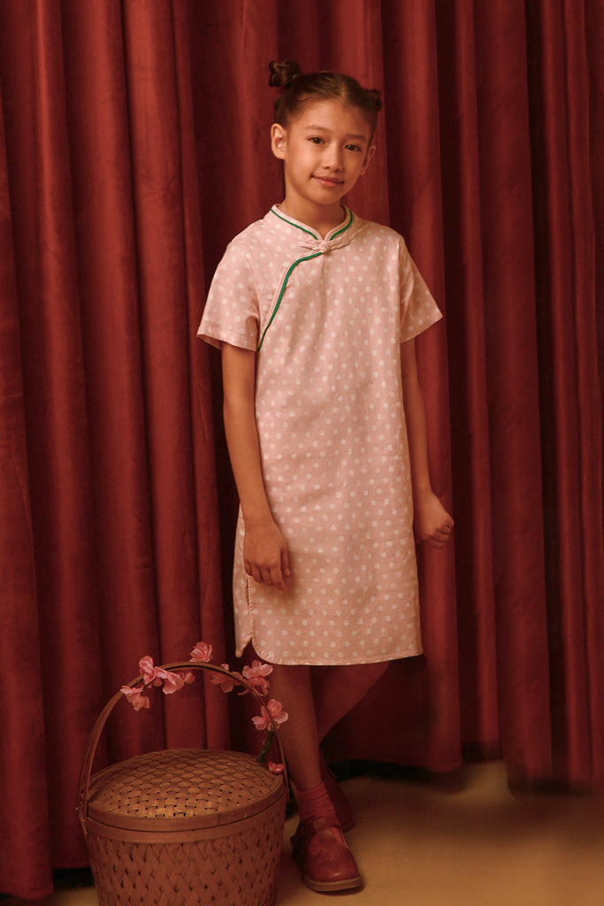 cheongsam dress polka dot pink 