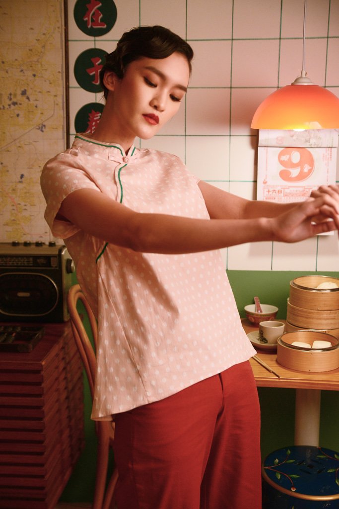 The Good Times Women Cheongsam Top - Pink Polka Dots