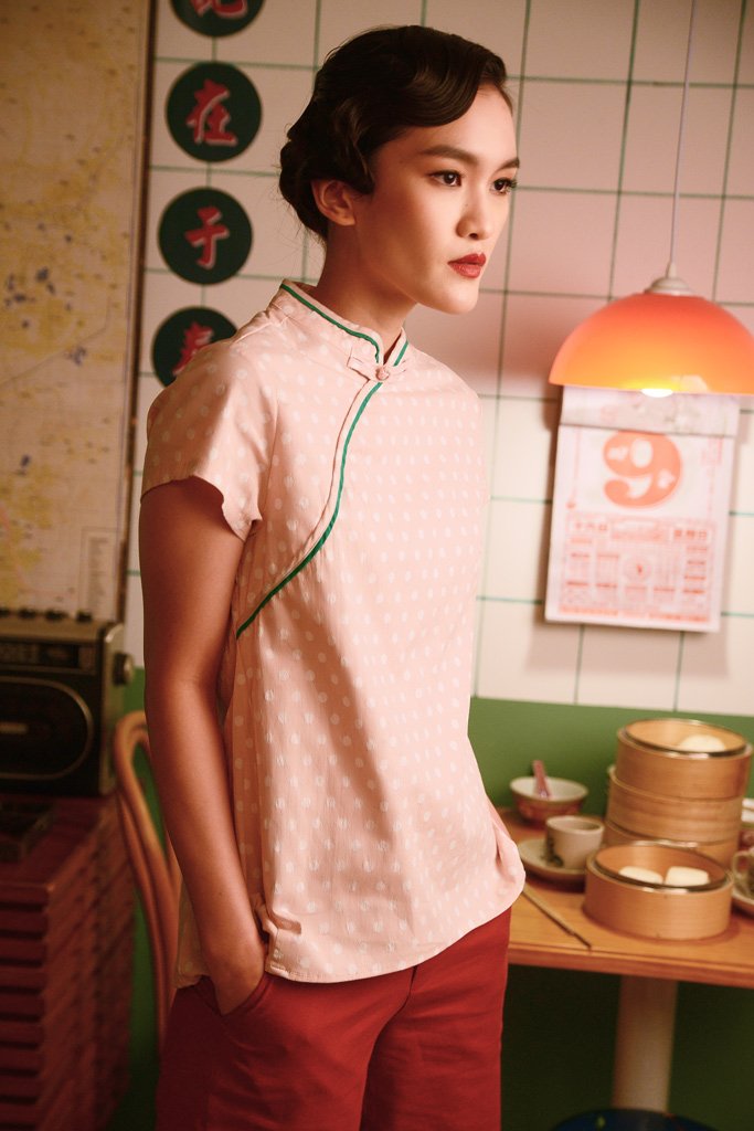 The Good Times Women Cheongsam Top - Pink Polka Dots