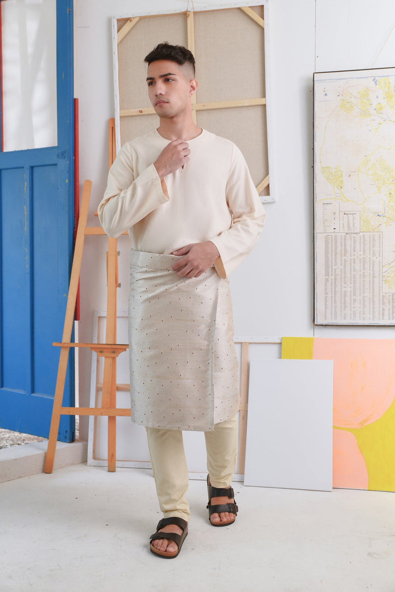 kurta cotton cream lengan panjang lelaki 