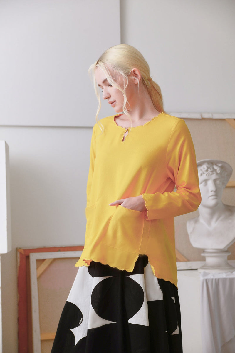 The Seniman Women Scallop Kurung Top - Mustard