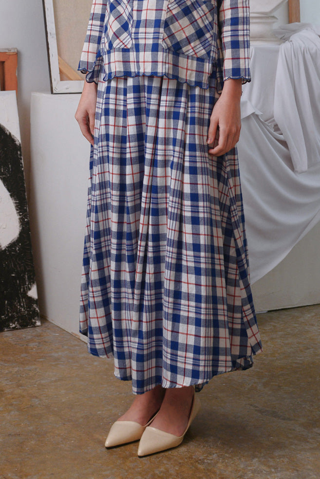 The Seniman Women Pleats Umbrella Skirt - Fusion Checked