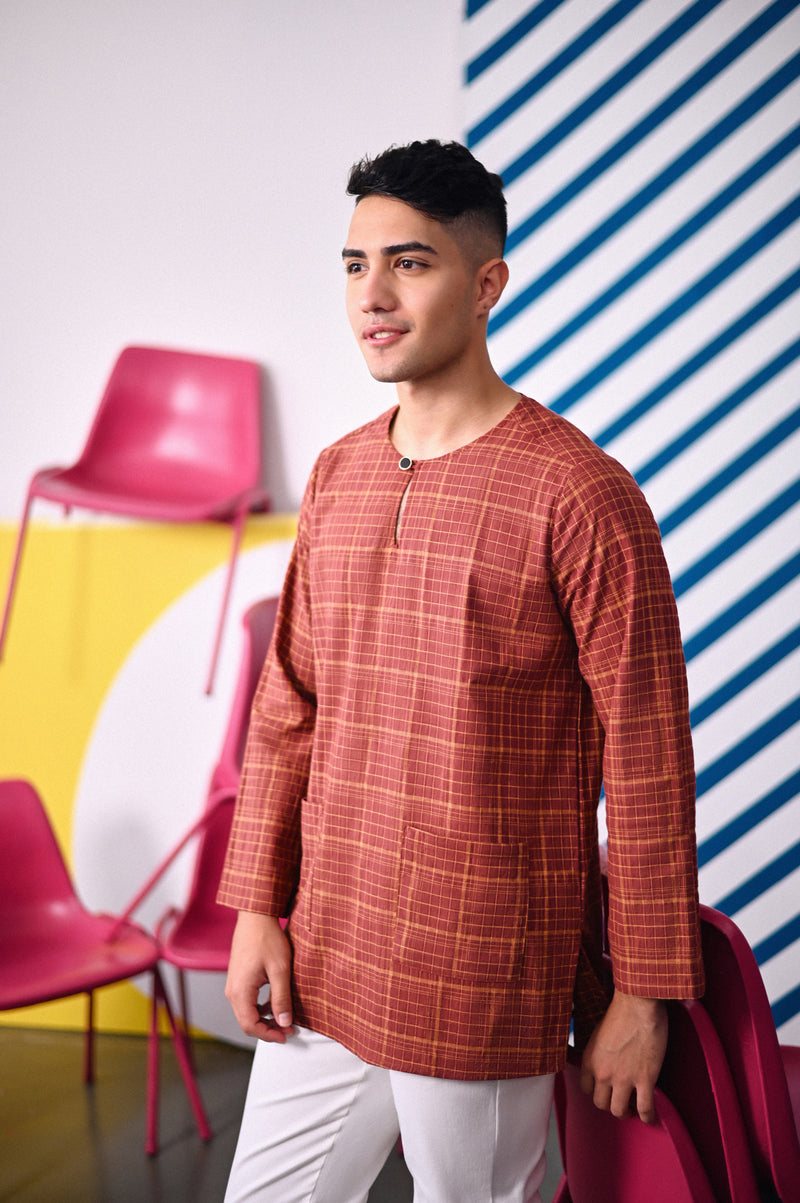 The Dulu Kita Men Kurta - Kita Brown Checked