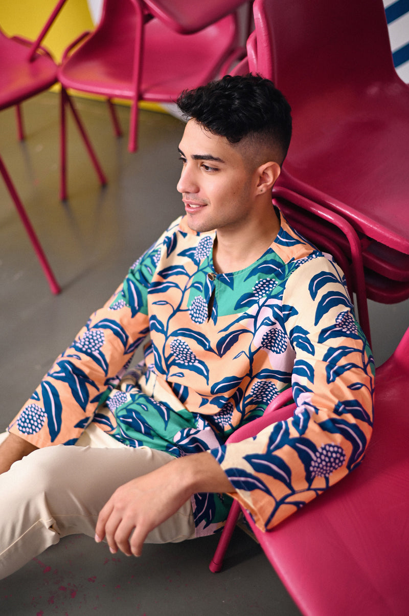 kurta cotton bercorak floral dewasa 