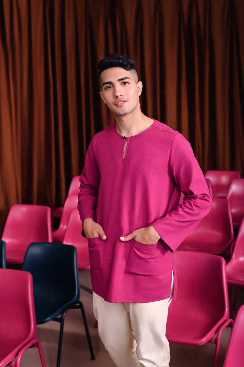 kurta cotton pink pekat dewasa 