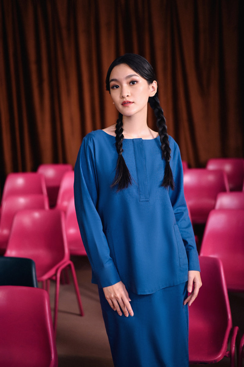 blouse poket biru dewasa 