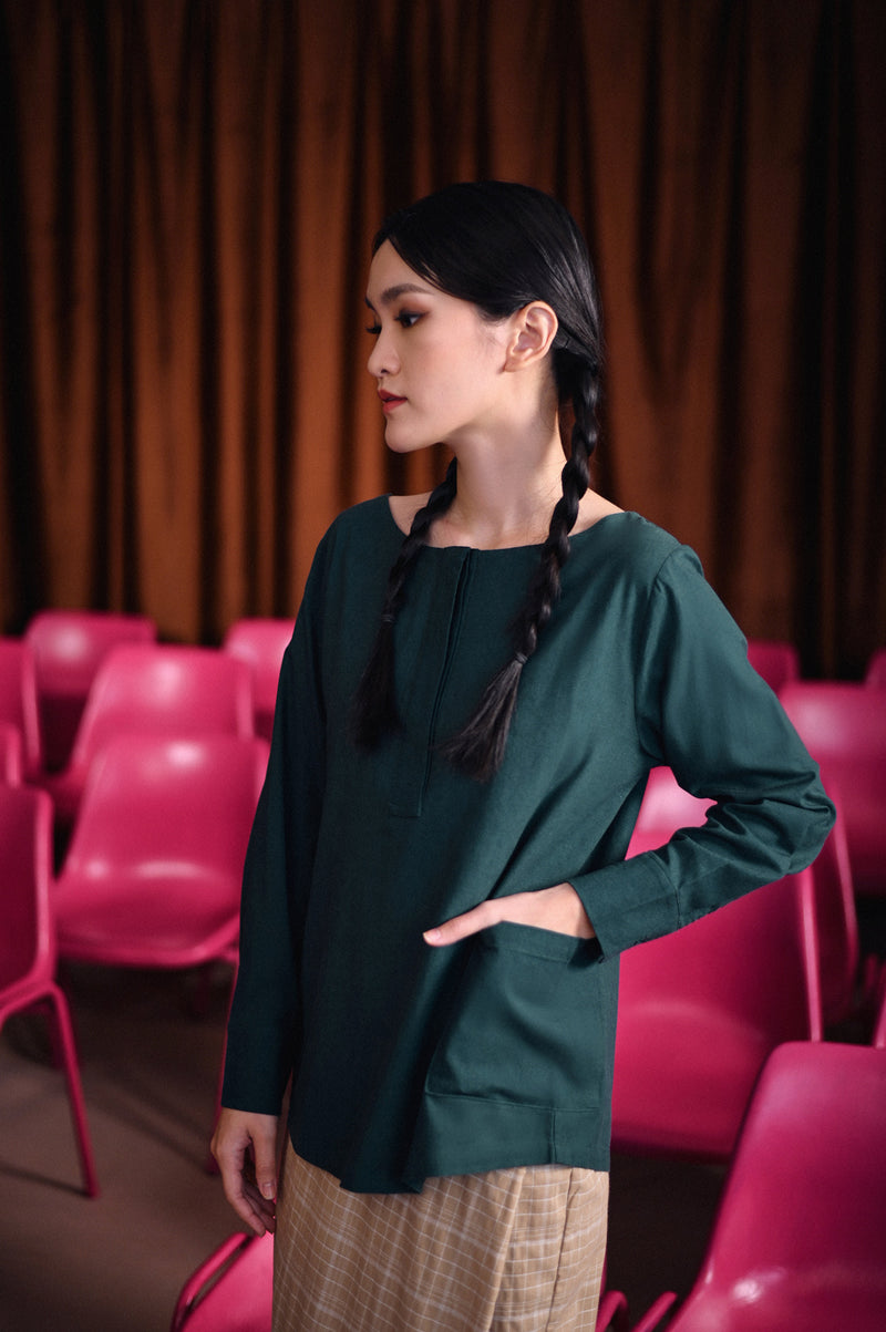 blouse pocket hijau dewasa 