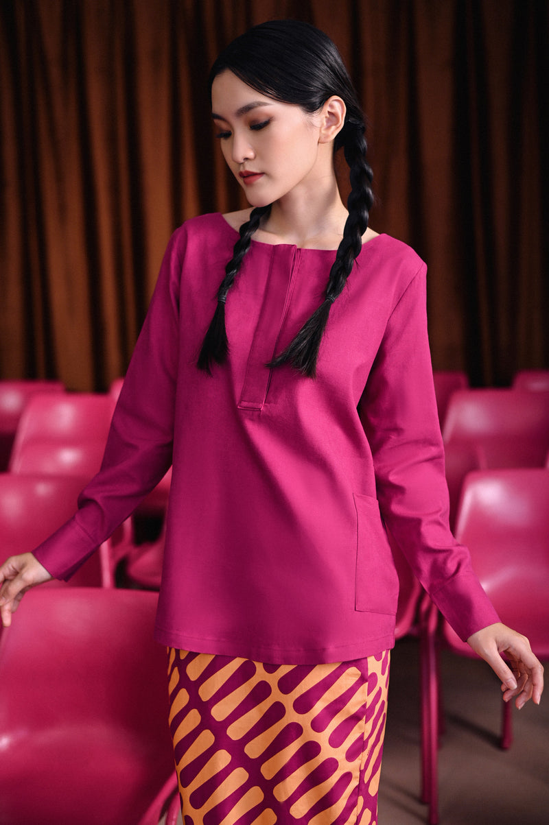 The Dulu Kita Women Placket Blouse - Fuchsia